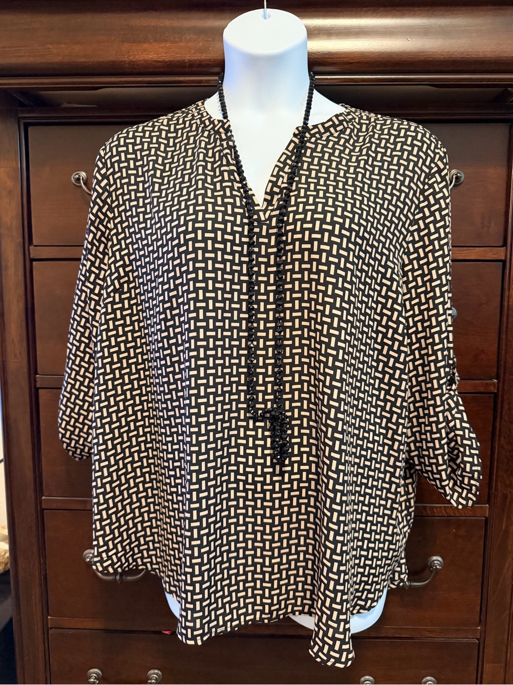 Maurices Black and Cream Geometric Tunic Top